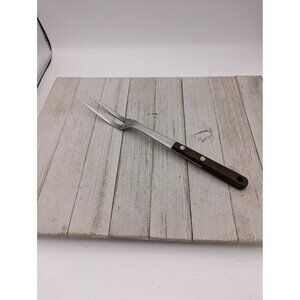 Vintage MW Meat Turning Fork 12" Brown Rubber Handle Stainless Montgomery Ward